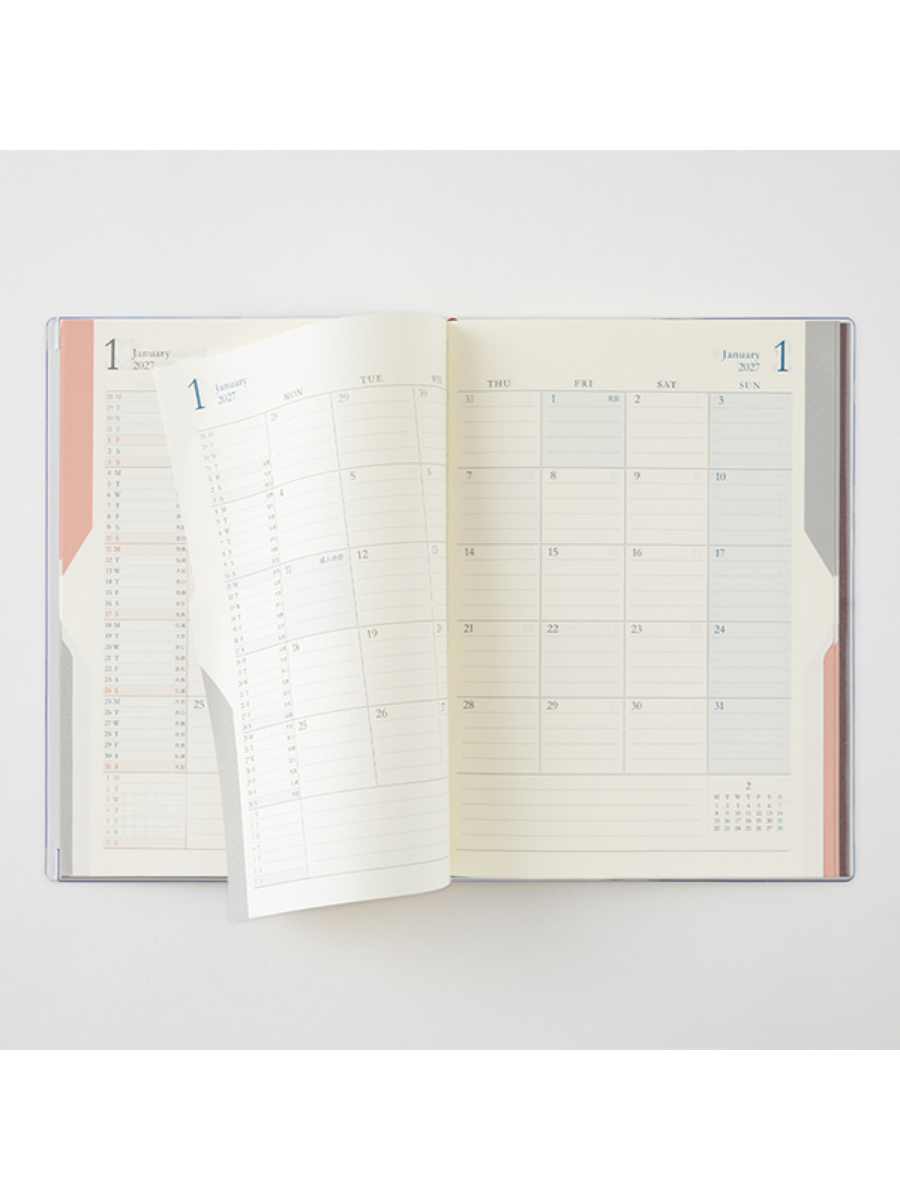 Midori 2027 B6 Double Schedule Monthly Diary Dark Brown