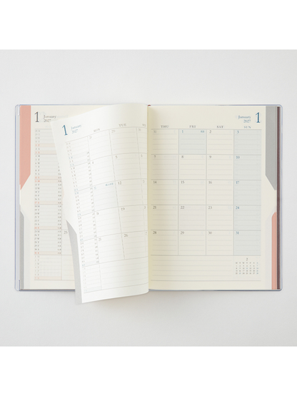 Midori 2027 B6 Double Schedule Monthly Diary Dark Brown
