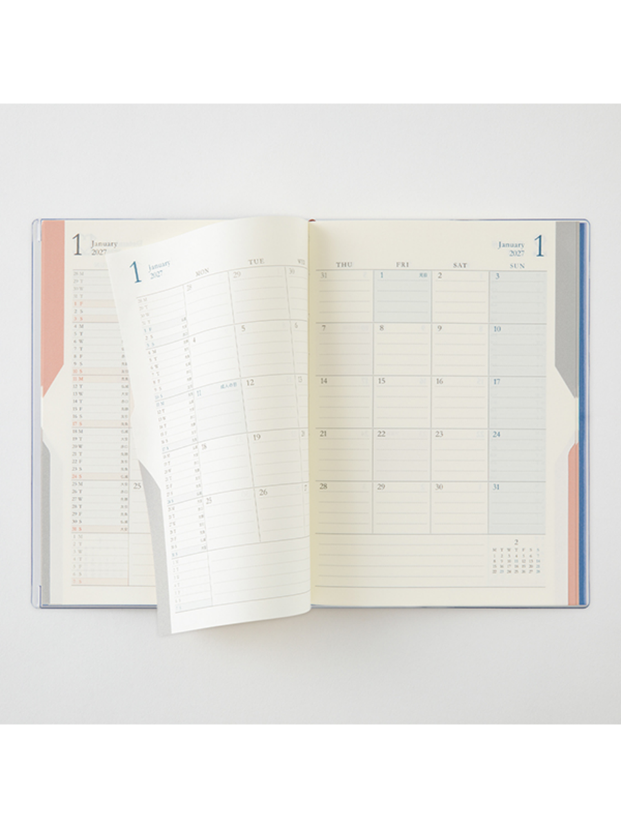 Midori 2027 B6 Double Schedule Monthly Diary Blue