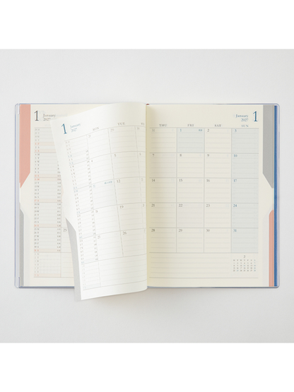 Midori 2027 B6 Double Schedule Monthly Diary Blue