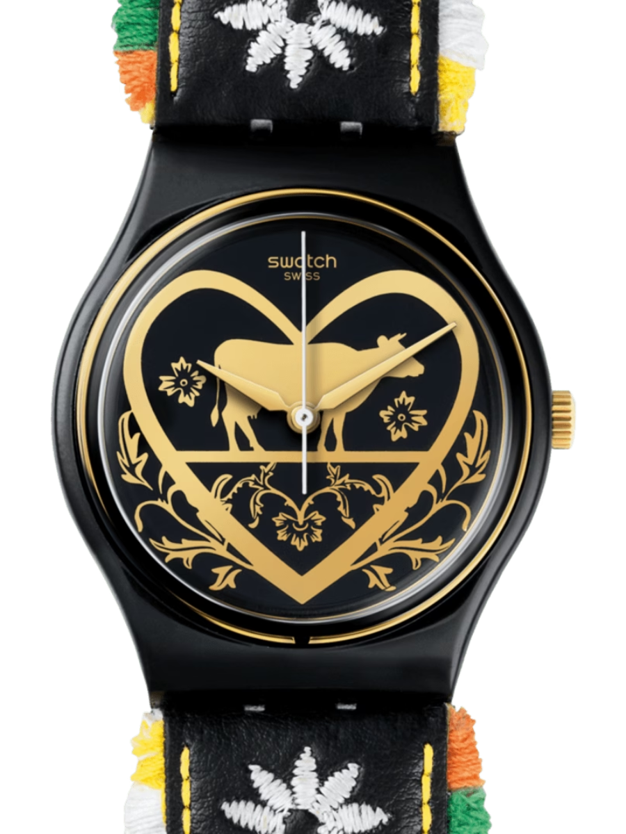 Swatch DIE GLOCKE GB285 Grüezi All Collection Black Leather Watch