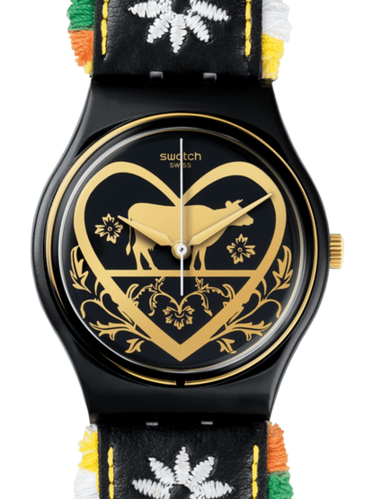 Swatch DIE GLOCKE GB285 Grüezi All Collection Black Leather Watch