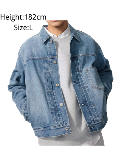 Uniqlo Men’s Short Denim Trucker Jacket Relaxed Fit Cotton