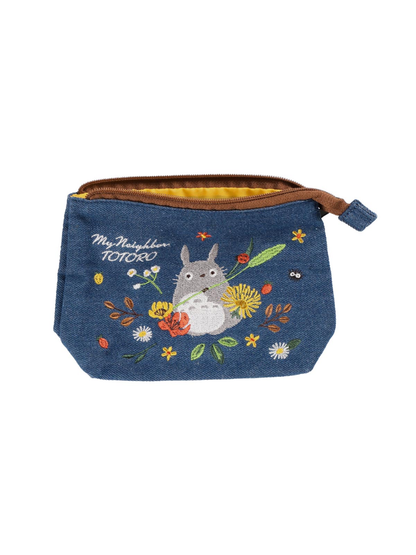 Totoro Denim Embroidered Pouch with Gusset