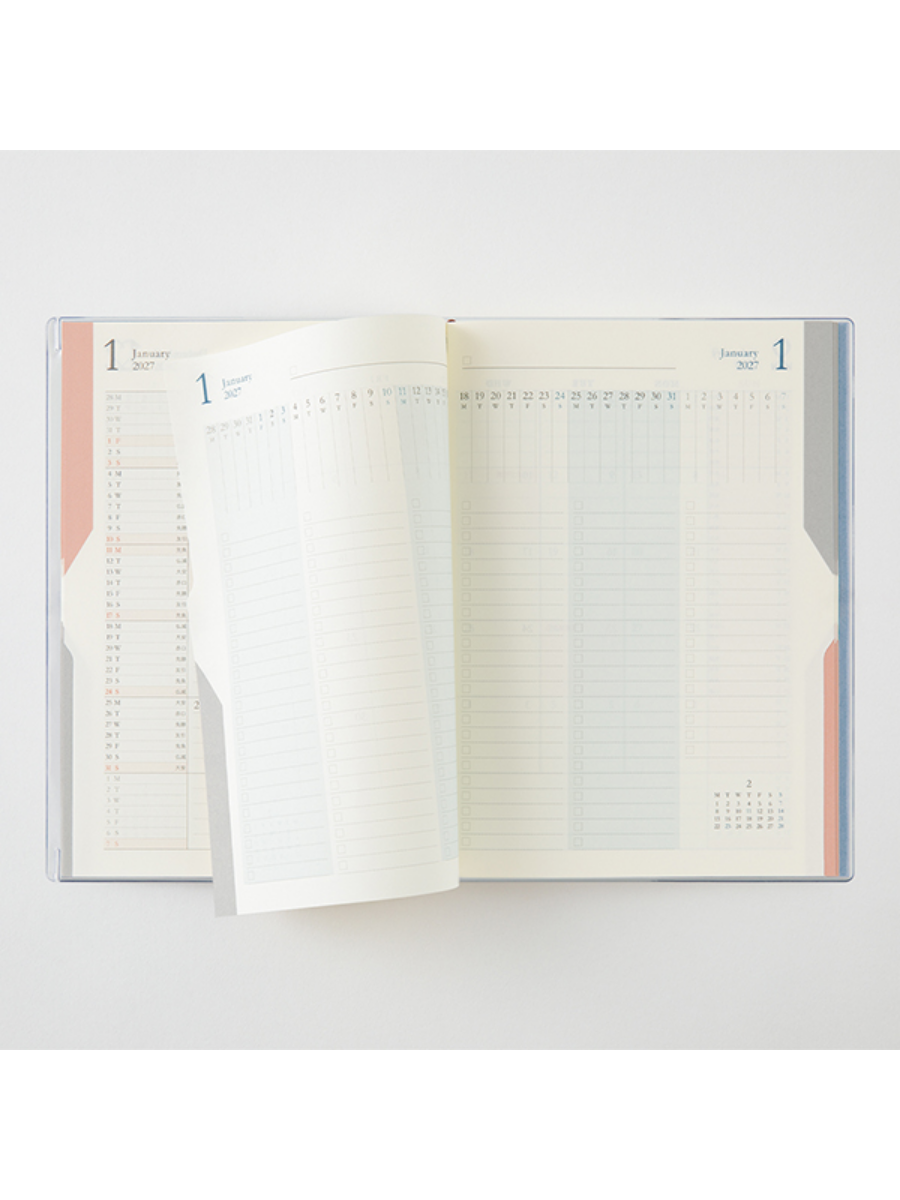 Midori 2027 B6 Double Schedule Monthly Diary Light Blue