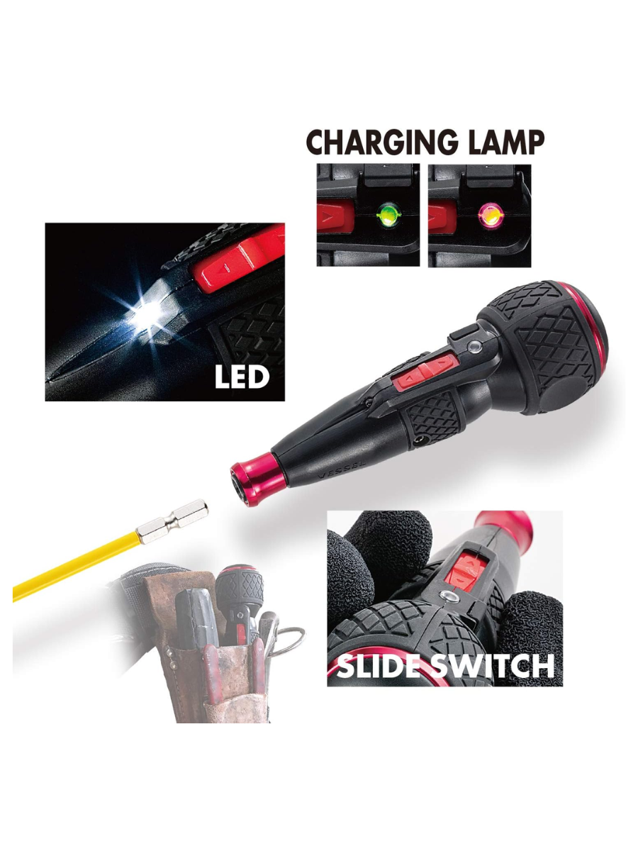 VESSEL 220USB-5 Electric Ball Grip Screwdriver Set with 5 Bits