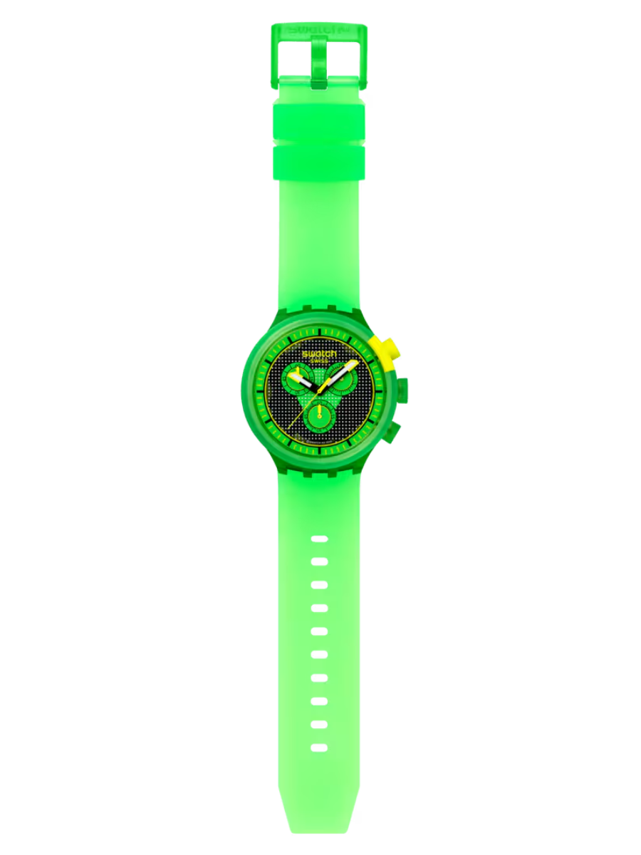 Swatch GLOWINGLY GREEN SB02G100 Big Bold Chronograph Green Watch
