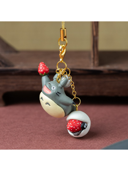 Totoro Style Strawberry Daifuku Keychain Japanese Wagashi Charm