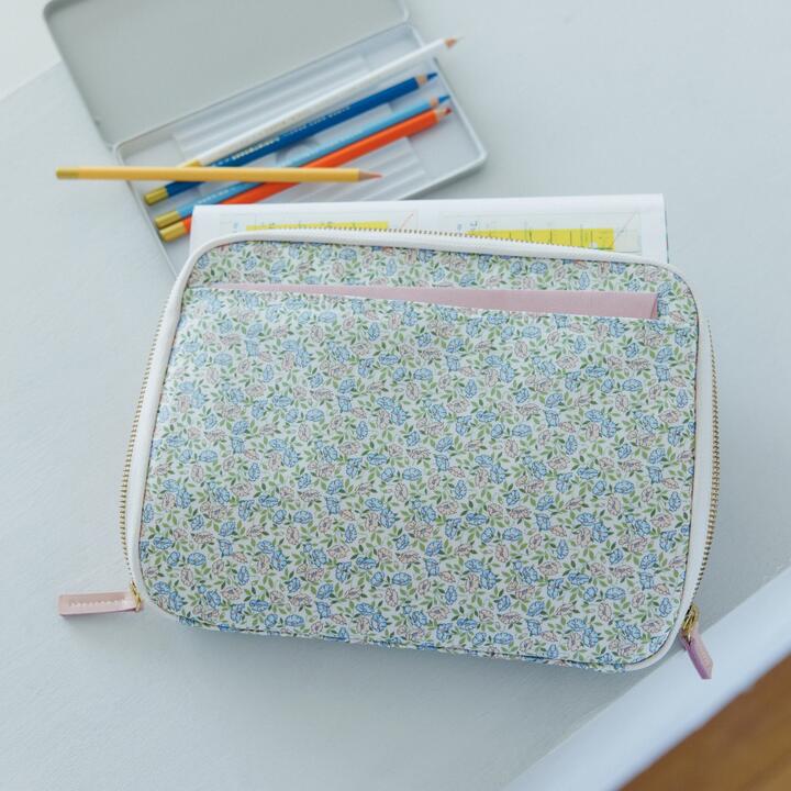 Hobonichi Techo 2026 Large Drawer Pouch Floral Pink Blue Cotton Organizer Accordion Case