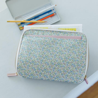 Hobonichi Techo 2026 Large Drawer Pouch Floral Pink Blue Cotton Organizer Accordion Case
