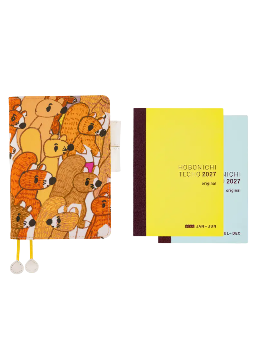 Hobonichi Techo 2027 100%ORANGE Busy Squirrels Original Size A6 Planner Cover