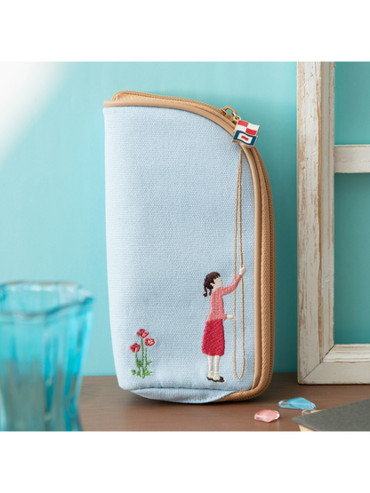 Embroidered Flag Pouch Vertical Cosmetic Bag