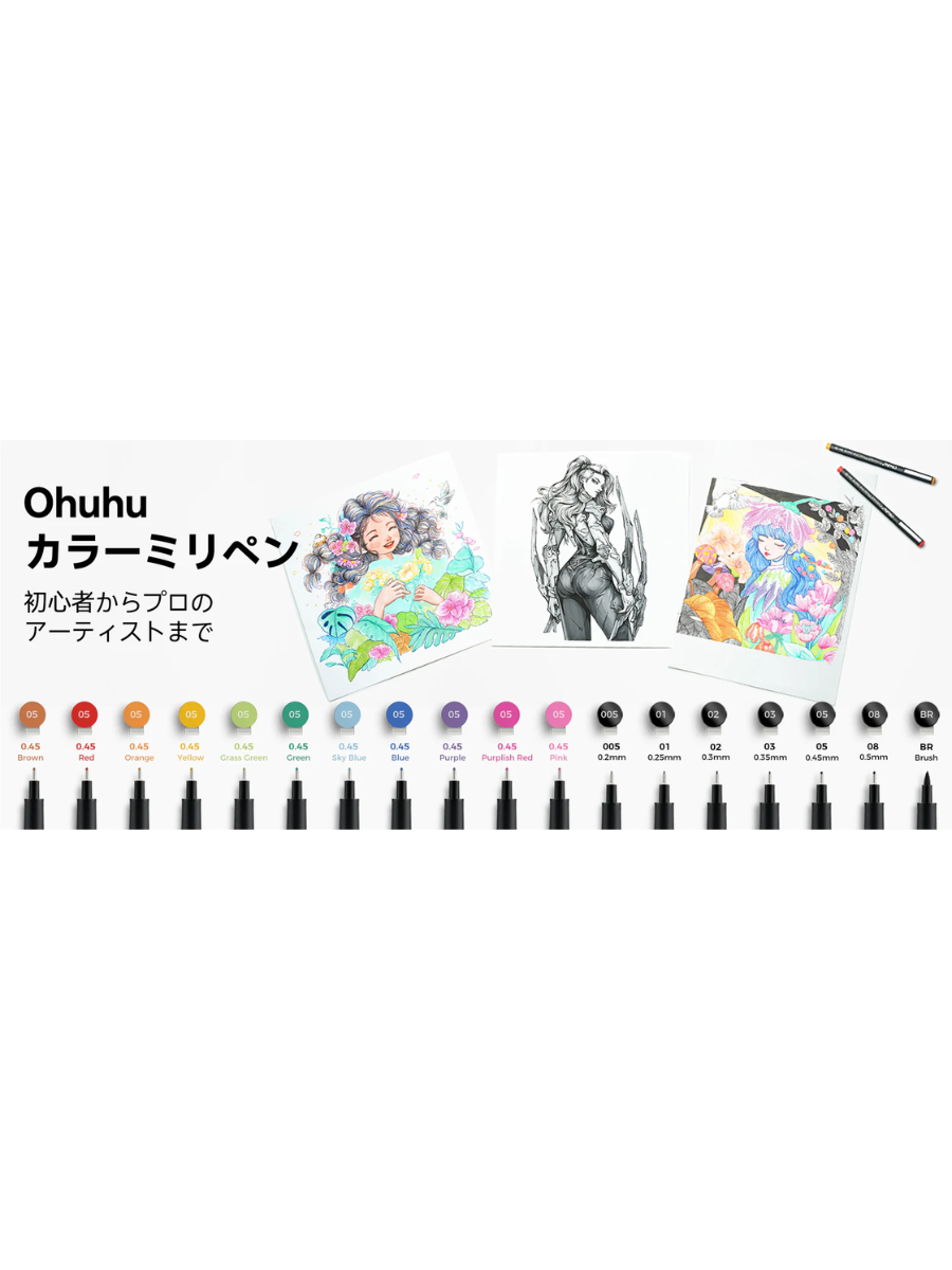 Ohuhu Colored Fineliner Pens Set  18 Pack with 12 Colors