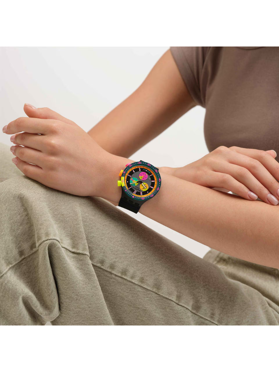 Swatch NEON SEPPIA SB02B104 Big Bold Chronograph Black Watch