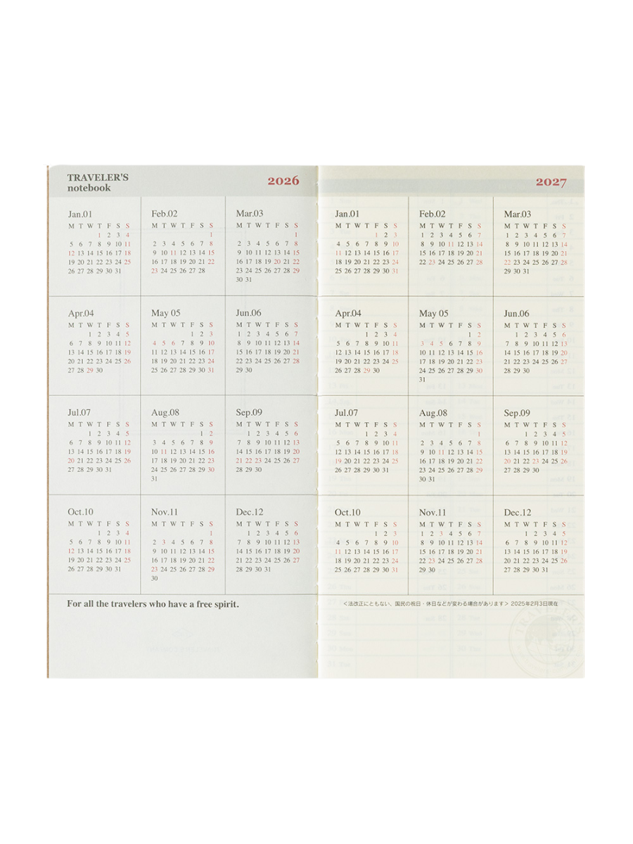 Traveler's Notebook Refill 2026 Weekly Vertical