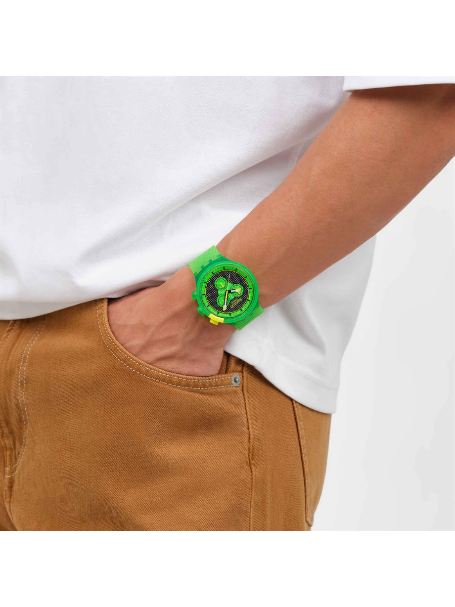 Swatch GLOWINGLY GREEN SB02G100 Big Bold Chronograph Green Watch