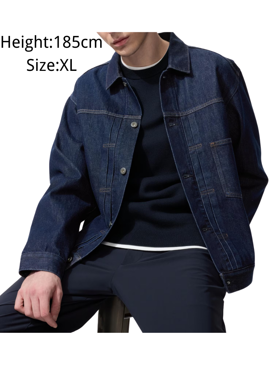 Uniqlo Men’s Short Denim Trucker Jacket Relaxed Fit Cotton