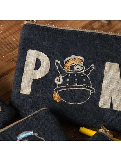 Pom Poko Shokichi Black Denim Pouch