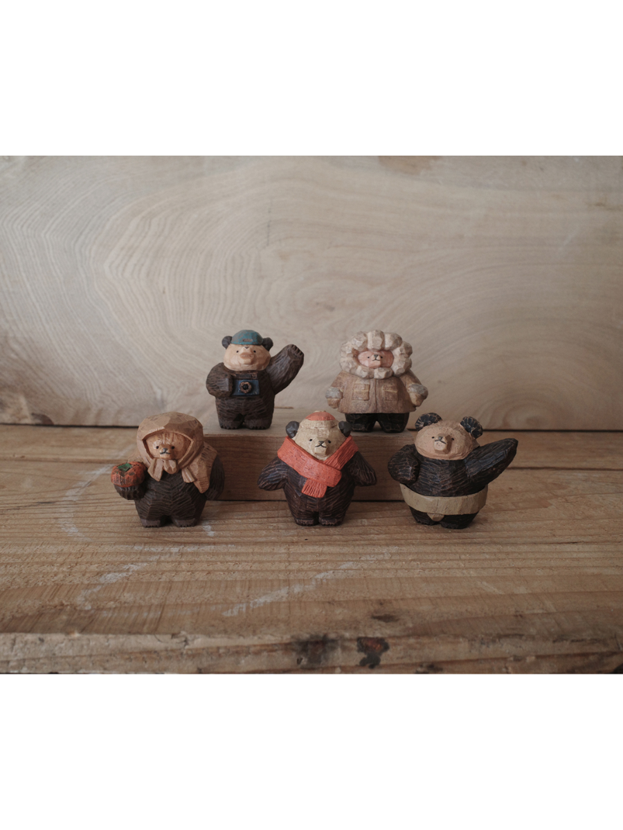 Masao Takahata Woodcarving Style Bear Figure Collection Complete 5 Set