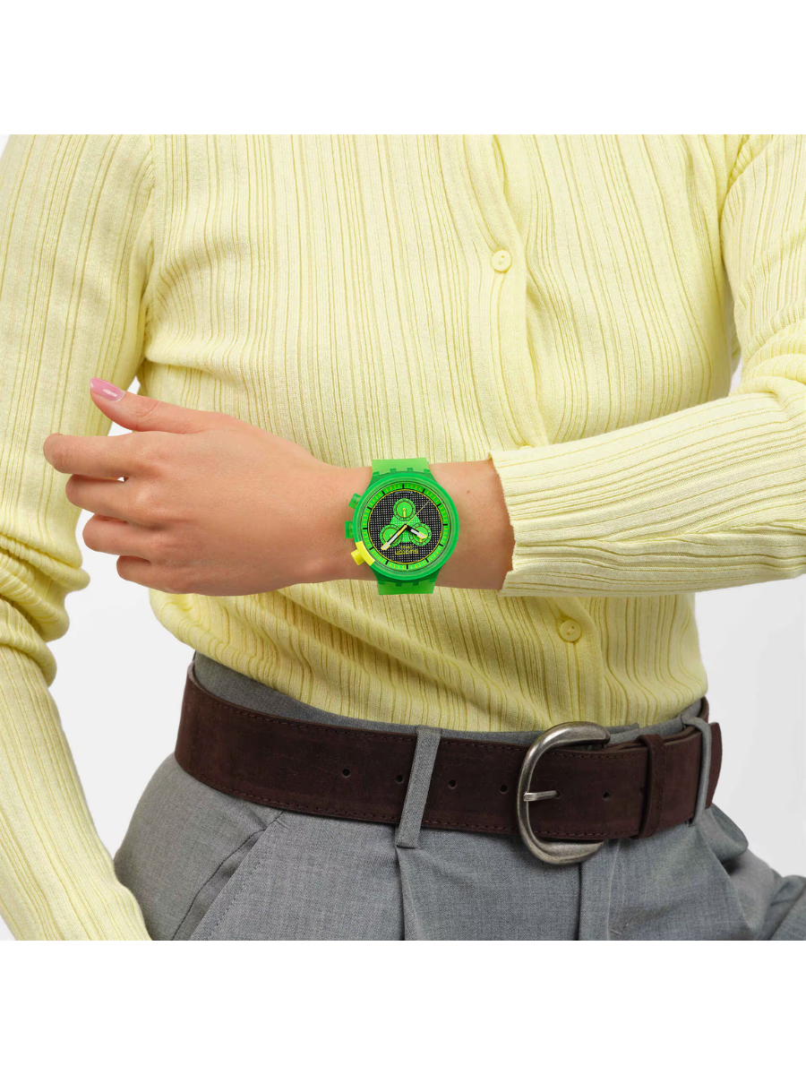 Swatch GLOWINGLY GREEN SB02G100 Big Bold Chronograph Green Watch