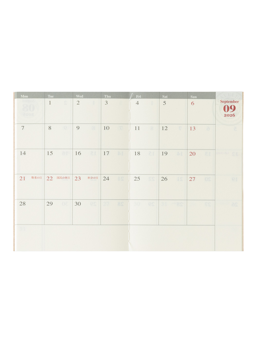 Traveler’s Notebook Passport Size 2026 Monthly Diary Refill