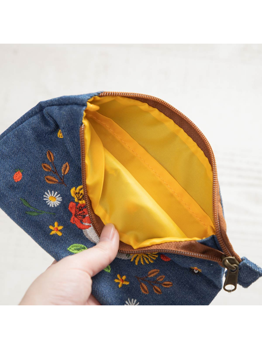 Totoro Denim Embroidered Pouch with Gusset