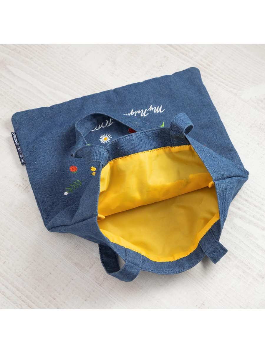 My Neighbor Totoro Denim Tote Bag Embroidered Floral Design