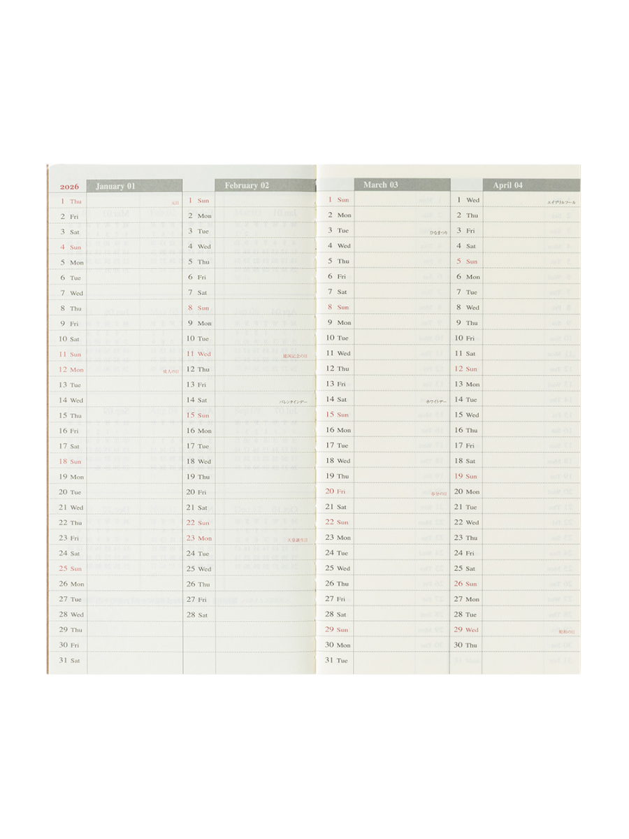 Traveler's Notebook Refill 2026 Weekly Vertical