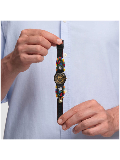 Swatch DIE GLOCKE GB285 Grüezi All Collection Black Leather Watch