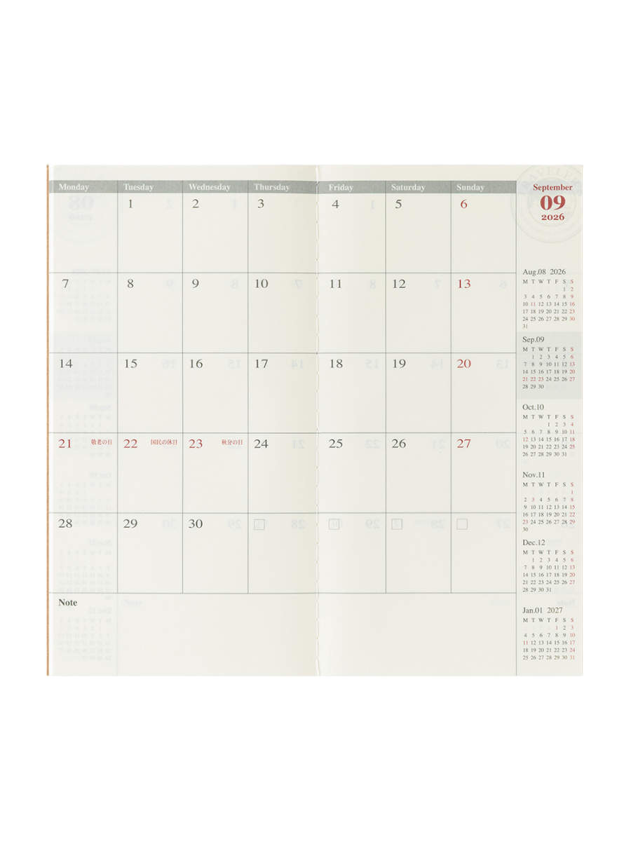 Traveler’s Notebook 2026 Monthly Diary Refill Regular Size