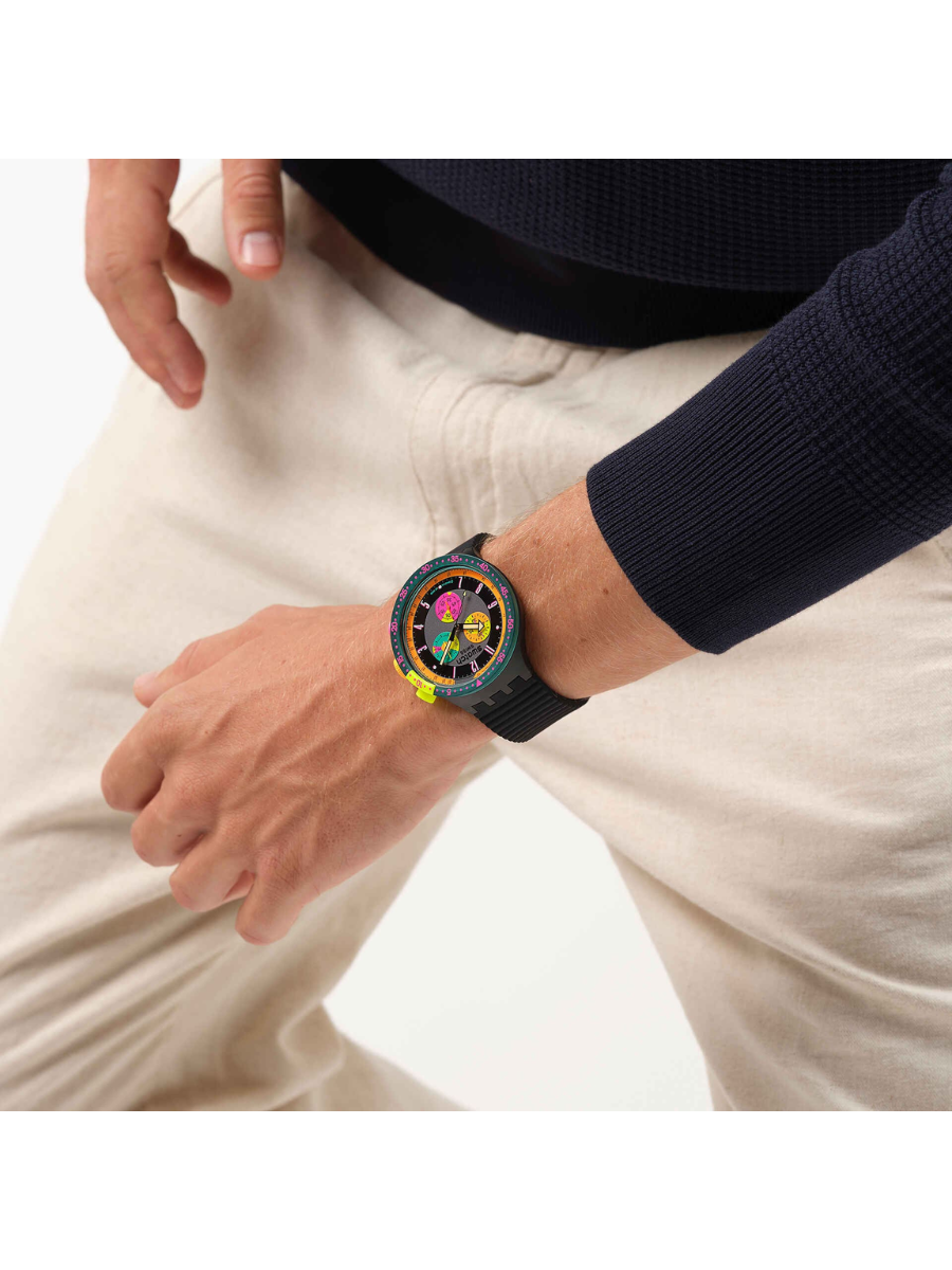 Swatch NEON SEPPIA SB02B104 Big Bold Chronograph Black Watch