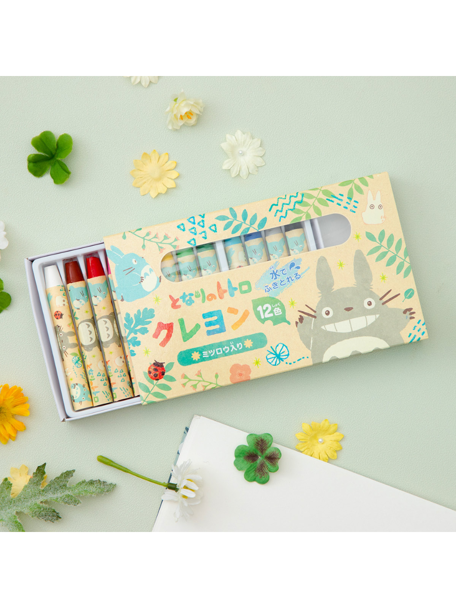 Totoro Beeswax Crayons 12 Colors Set – Colorful Leaf Design