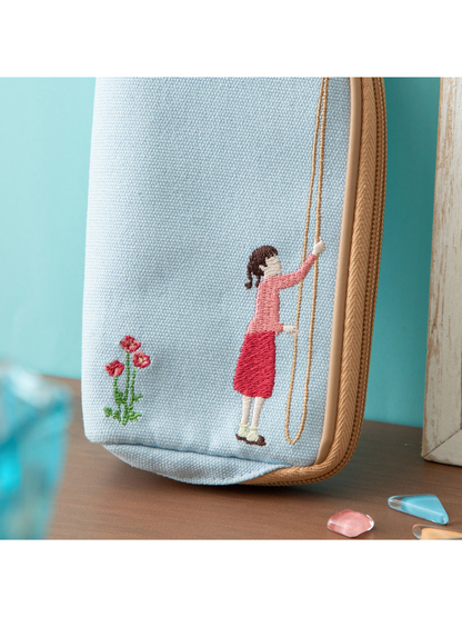 Embroidered Flag Pouch Vertical Cosmetic Bag