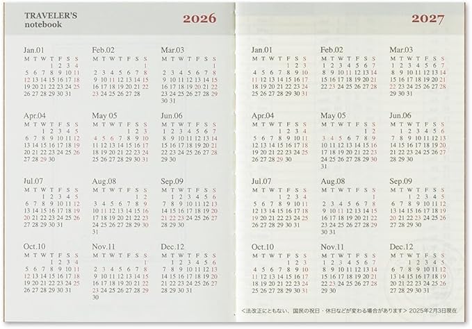 Traveler’s Notebook 2026 Weekly Refill