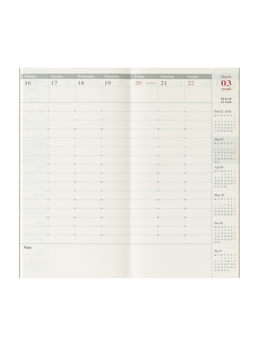 Traveler's Notebook Refill 2026 Weekly Vertical