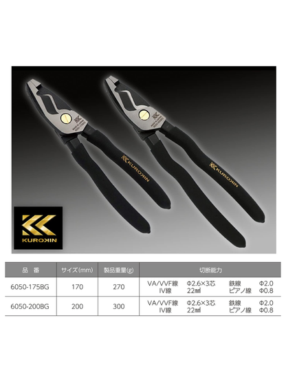 Fujiya Cable Cutters Black & Gold 175mm 200mm