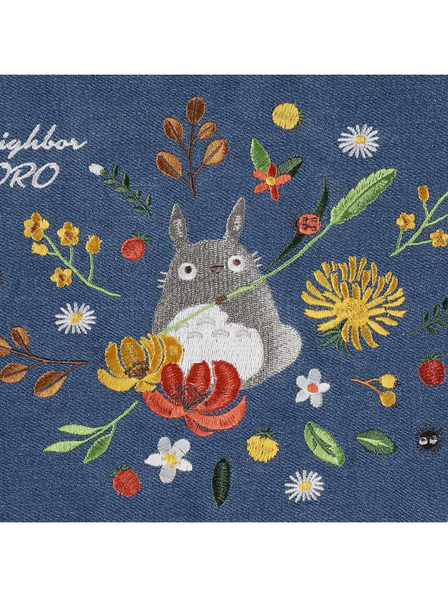 My Neighbor Totoro Denim Lunch Tote Bag Embroidered Floral Design