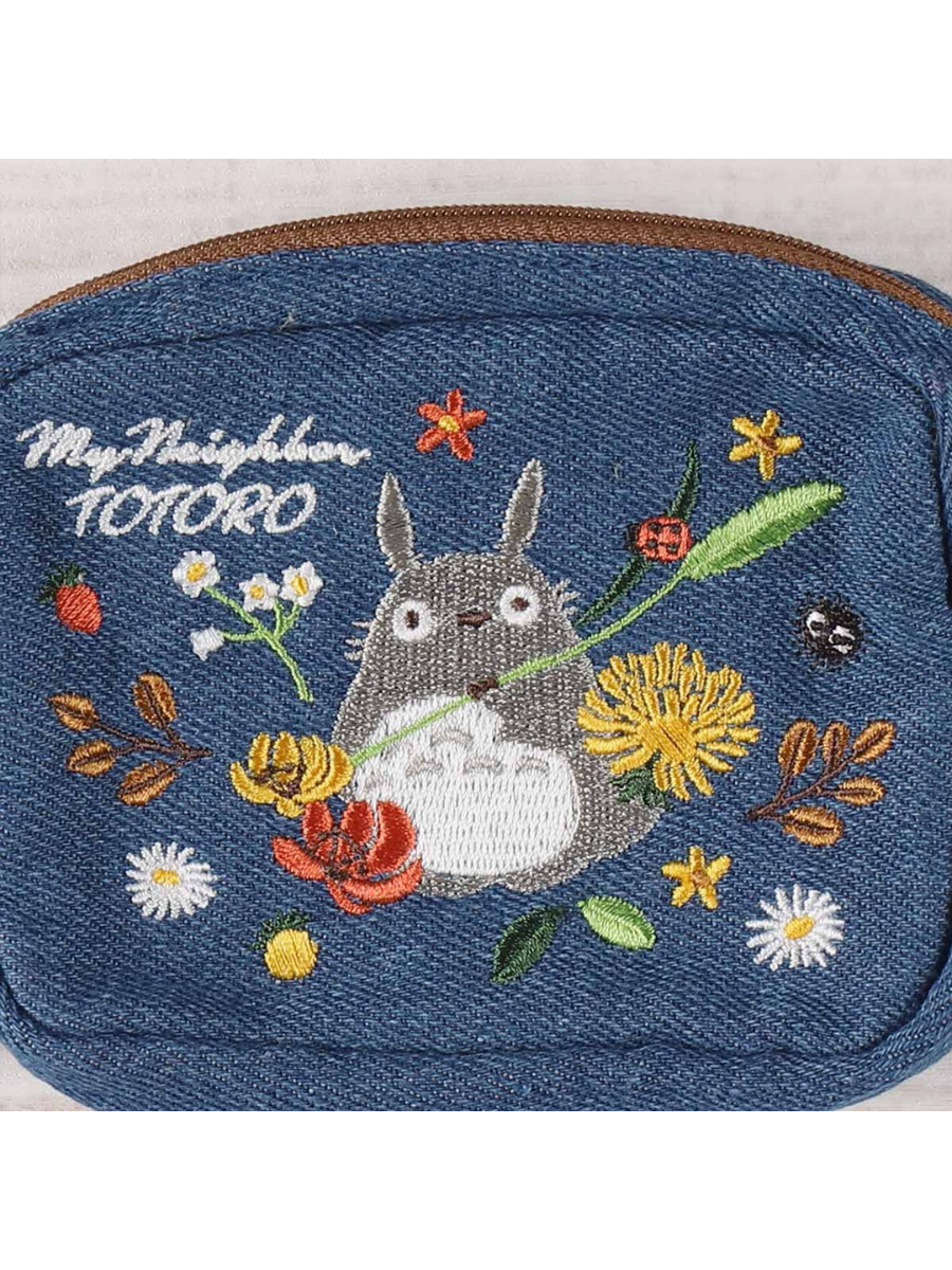 My Neighbor Totoro Denim Mini Pouch Embroidered Floral Design