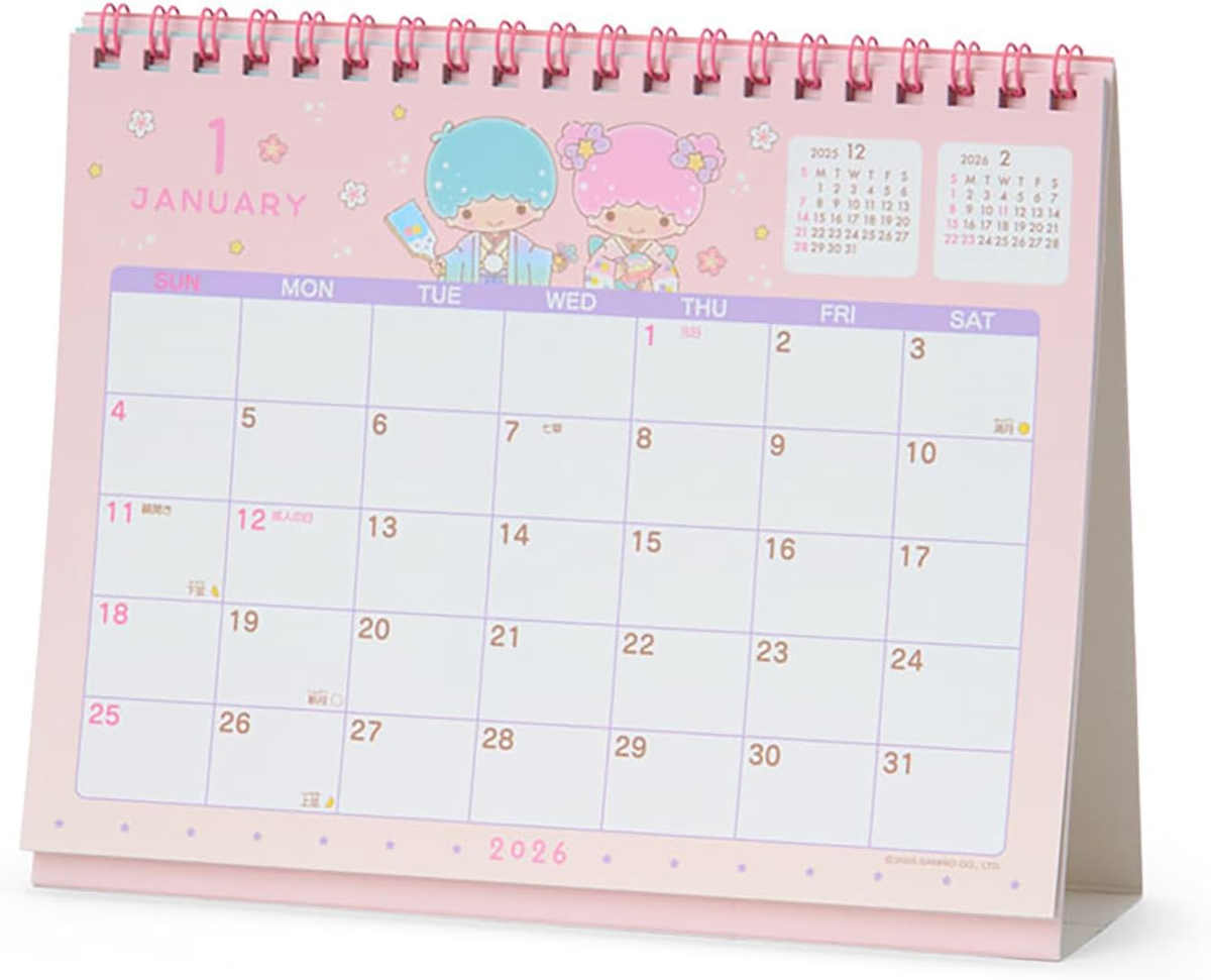 Sanrio 622061 Ring Calendar 2026 Little Twin Stars Kiki & Lala Tabletop Paper Calendar