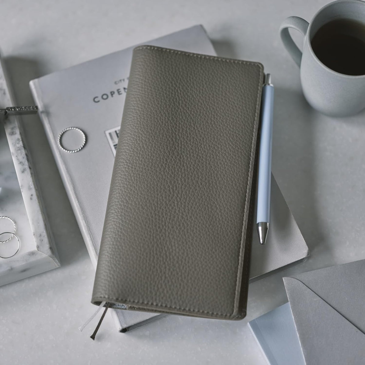 Hobonichi Techo 2026 Weeks Leather Cover Tight Gray Light Blue Italian Leather Planner Cover