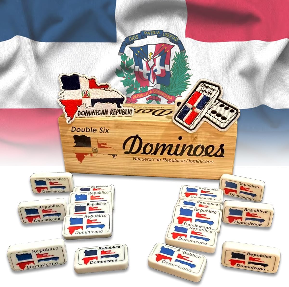 PRK 14 02020 Double Six Domino Set with Dominican Republic Patch