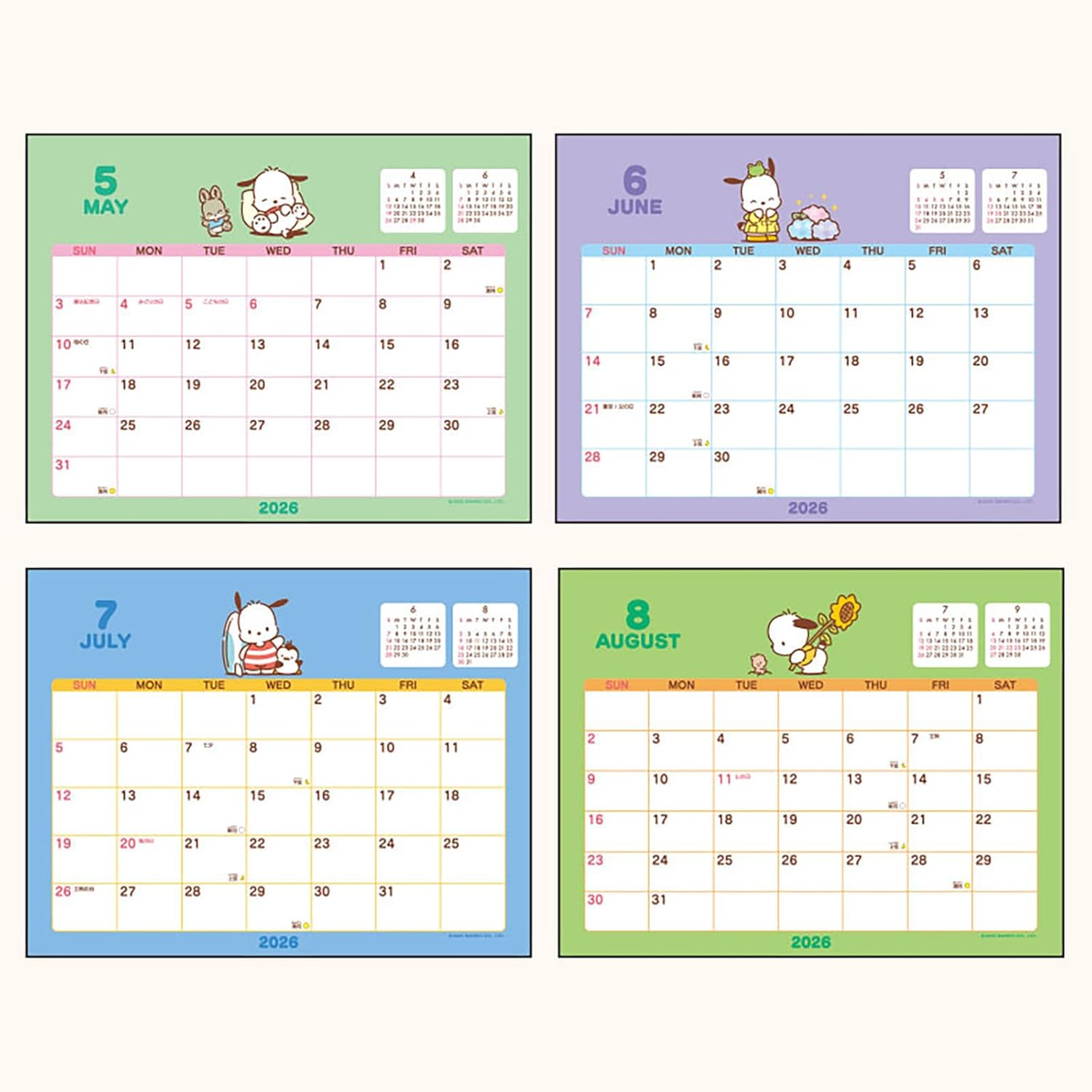 Sanrio 622176 Ring Calendar 2026 Pochacco Tabletop Paper Calendar