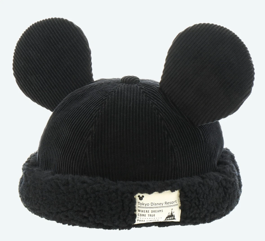 Tokyo Disney Resort Black Corduroy Fleece Mickey Mouse Ear Hat