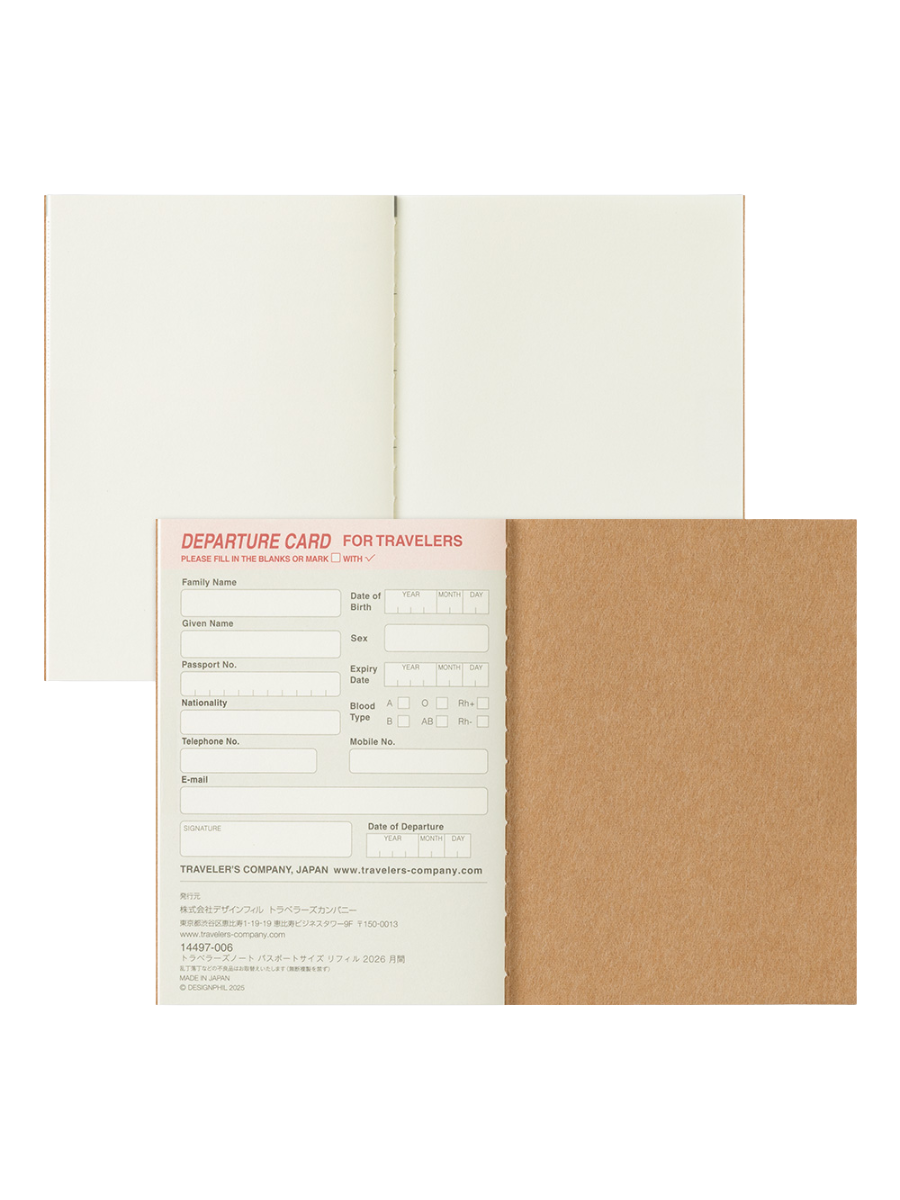 Traveler’s Notebook Passport Size 2026 Monthly Diary Refill