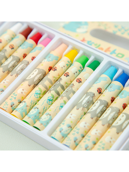 Totoro Beeswax Crayons 12 Colors Set – Colorful Leaf Design