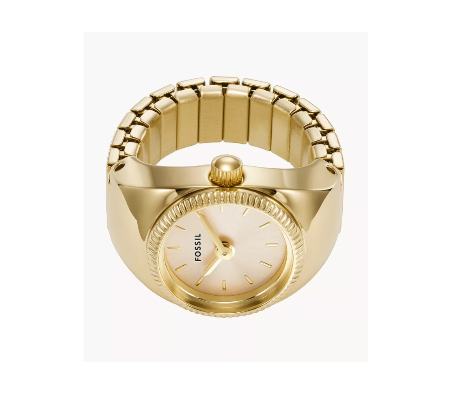 Gold Tone Stainless Steel Watch Ring Quartz Two Hand Ring Watch