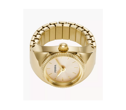 Gold Tone Stainless Steel Watch Ring Quartz Two Hand Ring Watch