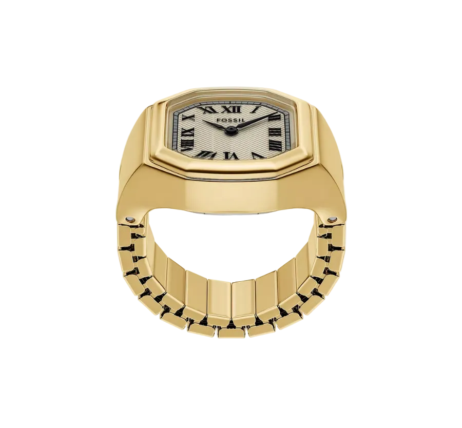 Harlow Gold Tone Watch Ring Stainless Steel Quartz Two Hand Ring Watch