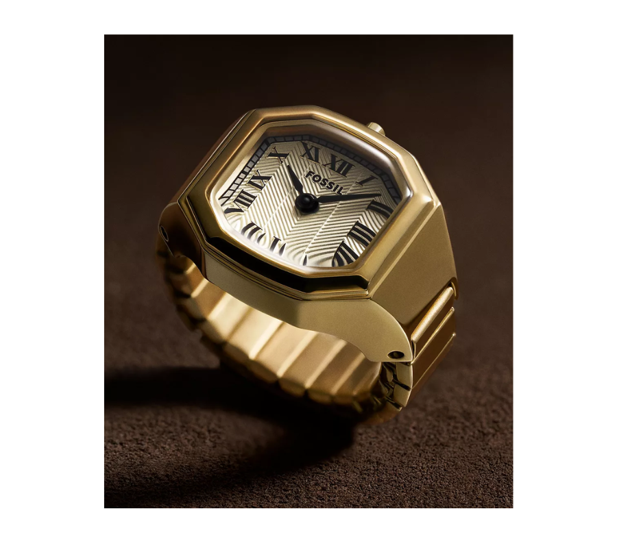 Harlow Gold Tone Watch Ring Stainless Steel Quartz Two Hand Ring Watch