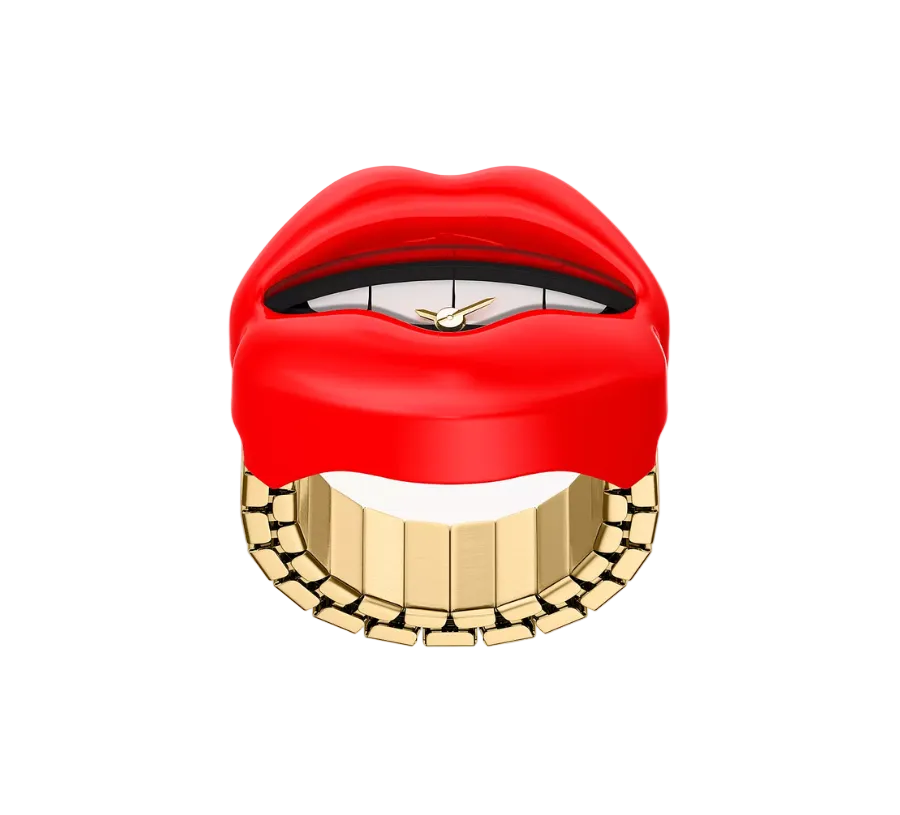 Gold Tone Lip Watch Ring
